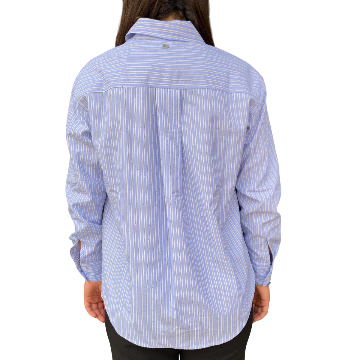 Gaudì Camicia Donna a Righe con Strass Celeste 521BD45001