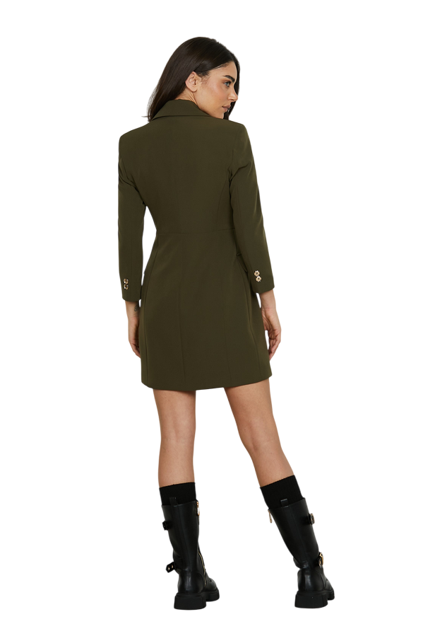 Relish – Abito Donna CRUZ Corto M.7/8 Effetto Giacca Doppiopetto con Revers e Tasche RDA2509006001 Verde | Eleganza Sartoriale, Struttura Femminile e Versatilità Made In Italy