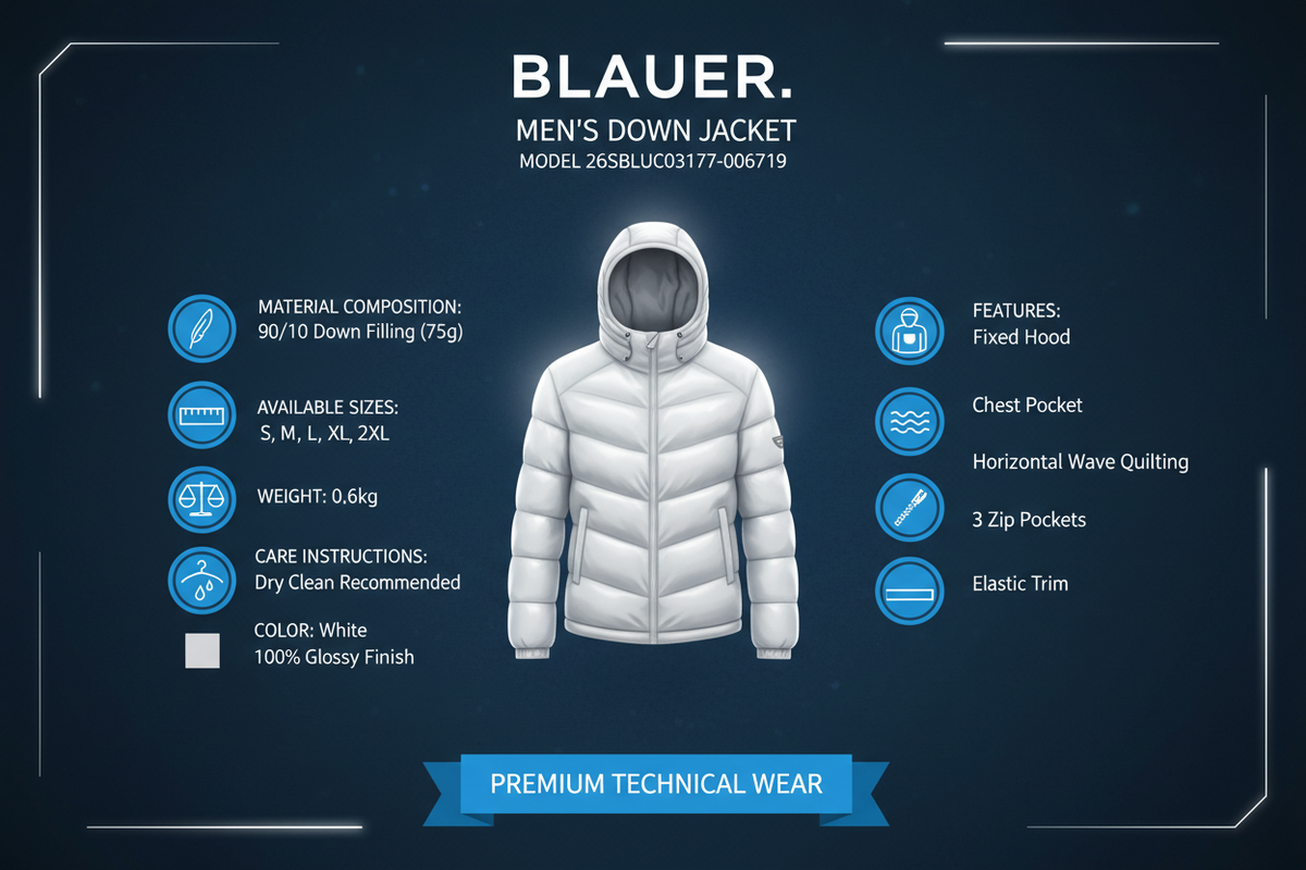 Blauer uomo piumino leggero ad onda con cappuccio e tasca 26SBLUC03177-006719 100 Bianco
