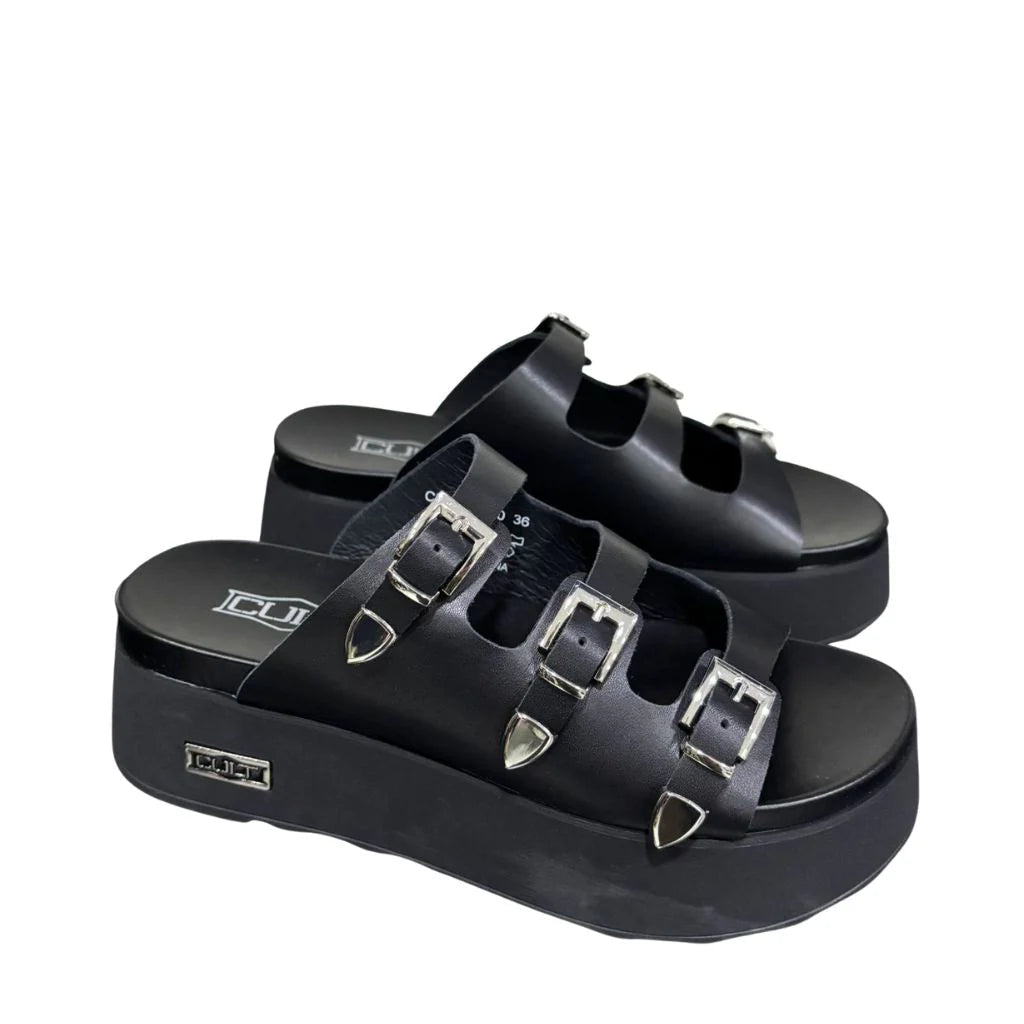 Cult Janis 4739 Sandalo Donna Nero Zeppa Flatform Shiny Leather - CLW473900