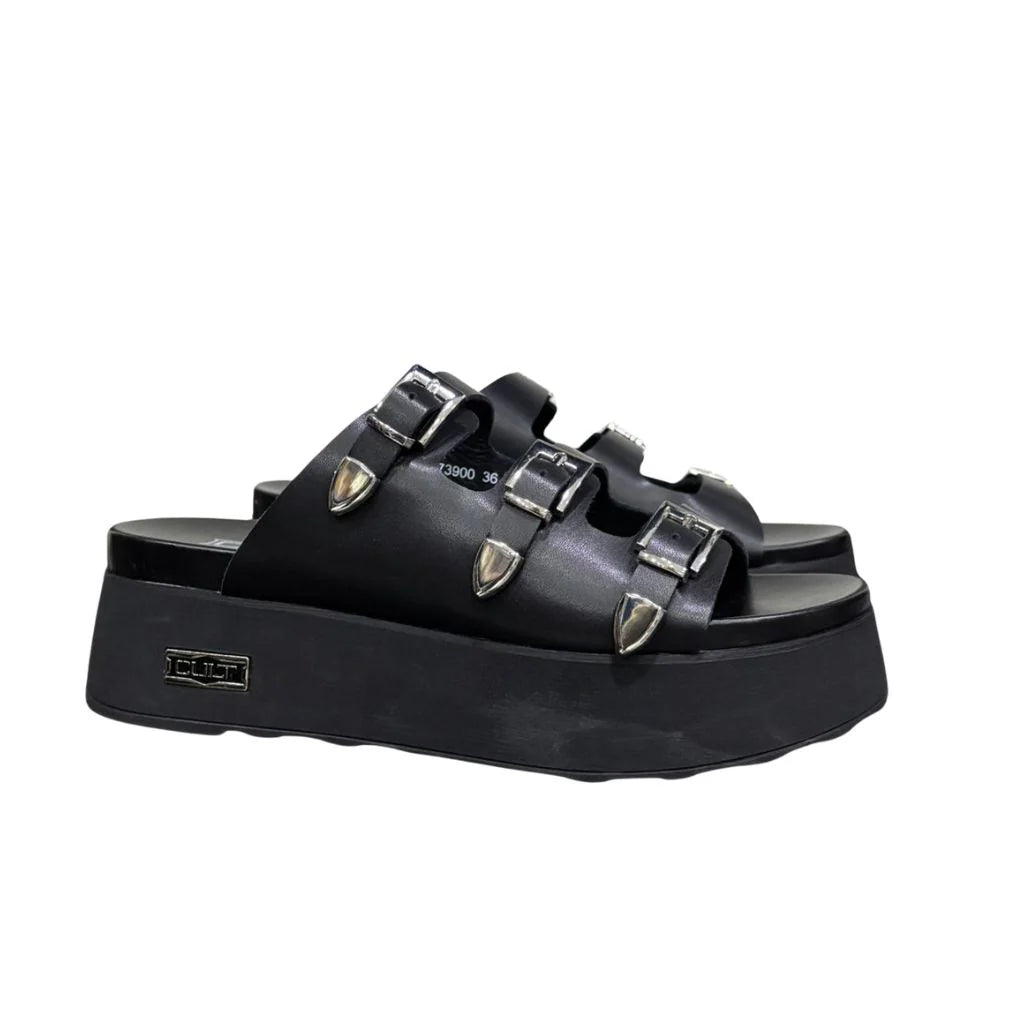 Cult Janis 4739 Sandalo Donna Nero Zeppa Flatform Shiny Leather - CLW473900