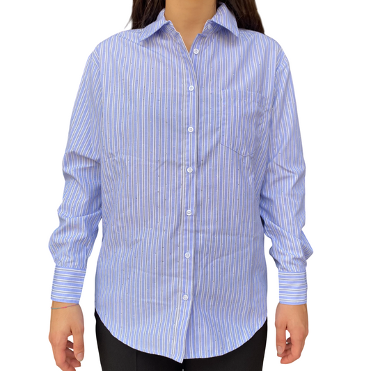 Gaudì Camicia Donna a Righe con Strass Celeste 521BD45001