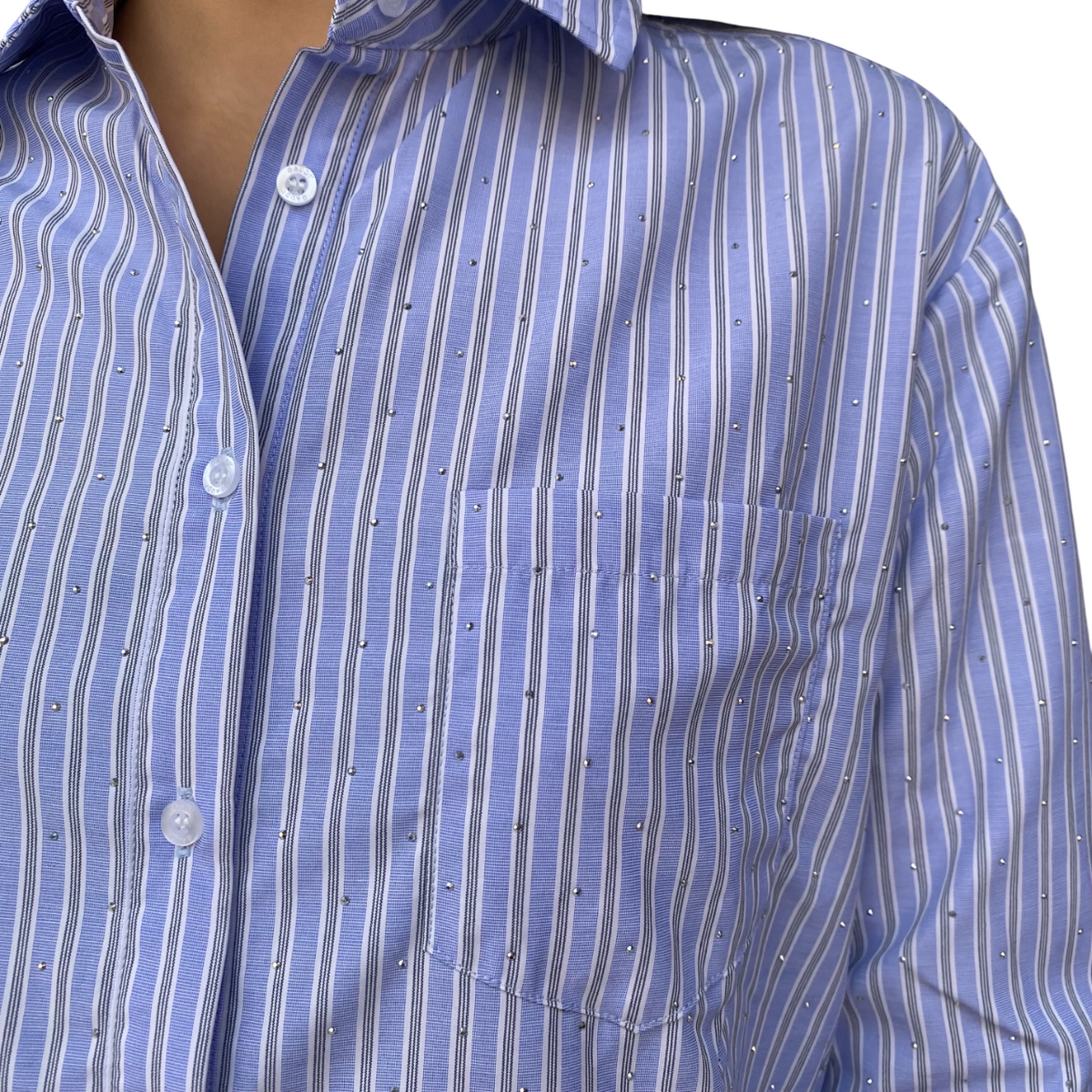 Gaudì Camicia Donna a Righe con Strass Celeste 521BD45001