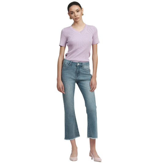 Griffai pantalone in jeans da donna cropped con bottone gioiello DGP6166 denim