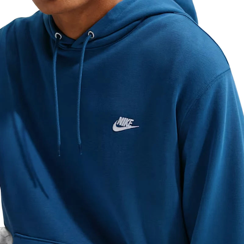 Nike Club Felpa Hoodie French Terry Uomo Court Blue Bianco - FN3866-476