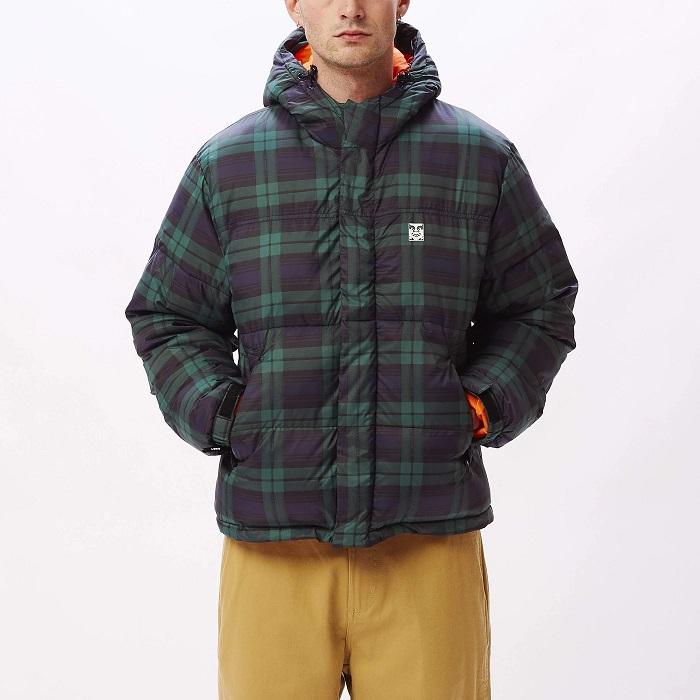 Obey Fellowship Puffer 121800434 Navy Multi - Giubbotto Uomo Cappuccio Quadri Imbottito Invernale