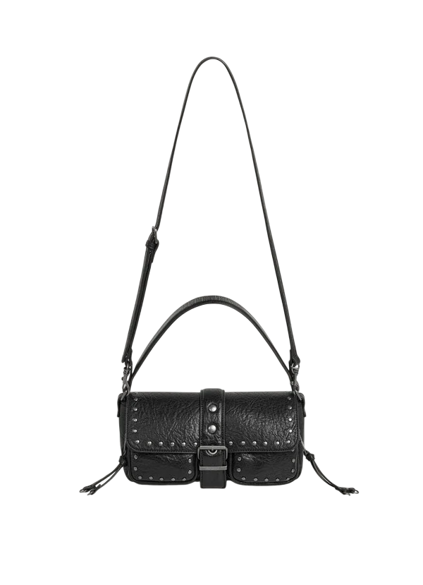 Pepe Jeans Borsa Donna PL0300002 Nero – Tracolla Sally Moon in Similpelle con Borchie e Patta Magnetica