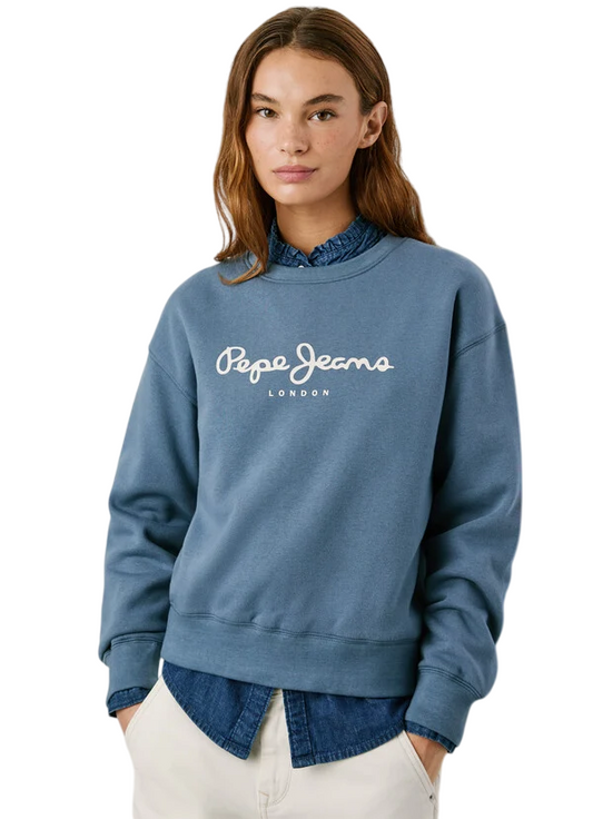 Pepe Jeans Felpa Donna BADDY PL5800002 556 Drill Blu - Felpa Girocollo Casual e Comfort