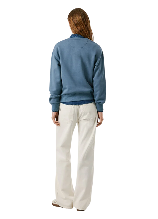 Pepe Jeans Felpa Donna BADDY PL5800002 556 Drill Blu - Felpa Girocollo Casual e Comfort