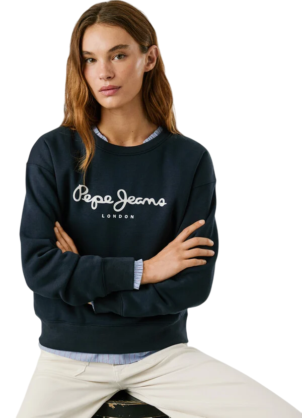 Pepe Jeans Felpa Donna BADDY PL5800002 Blu - Felpa Girocollo Casual e Comfort