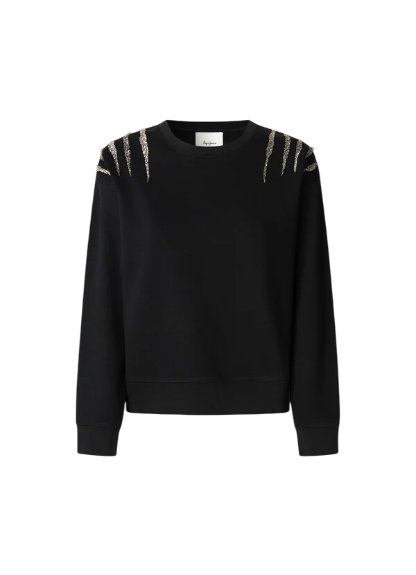 Pepe Jeans Felpa Donna PL5800024 Nero con Strass – Stile Urban Chic e Comfort Premium