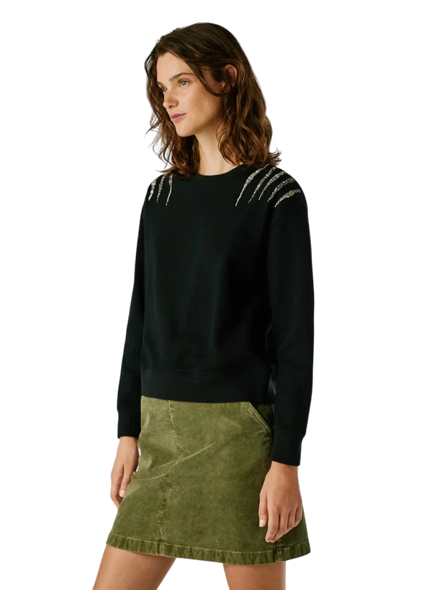 Pepe Jeans Felpa Donna PL5800024 Nero con Strass – Stile Urban Chic e Comfort Premium