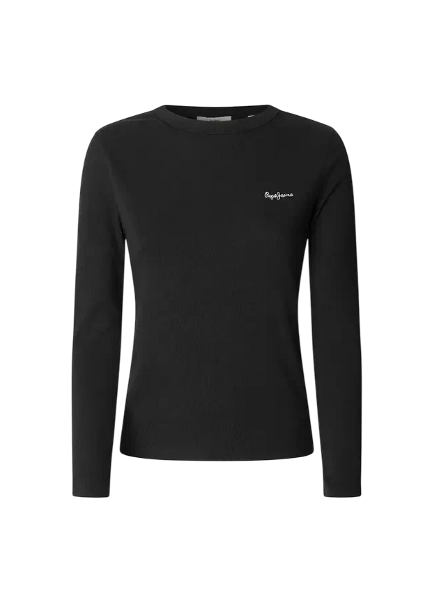 Pepe Jeans Maglia Donna BETINA PL5000025 999 Nero - Maglia Aderente Girocollo a Coste in Cotone