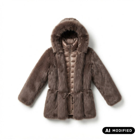 Bomboogie Fur Coat Ecopelliccia CW9725FRL6 148 Donna Bronzo - Giacca con Cappuccio e Cintura
