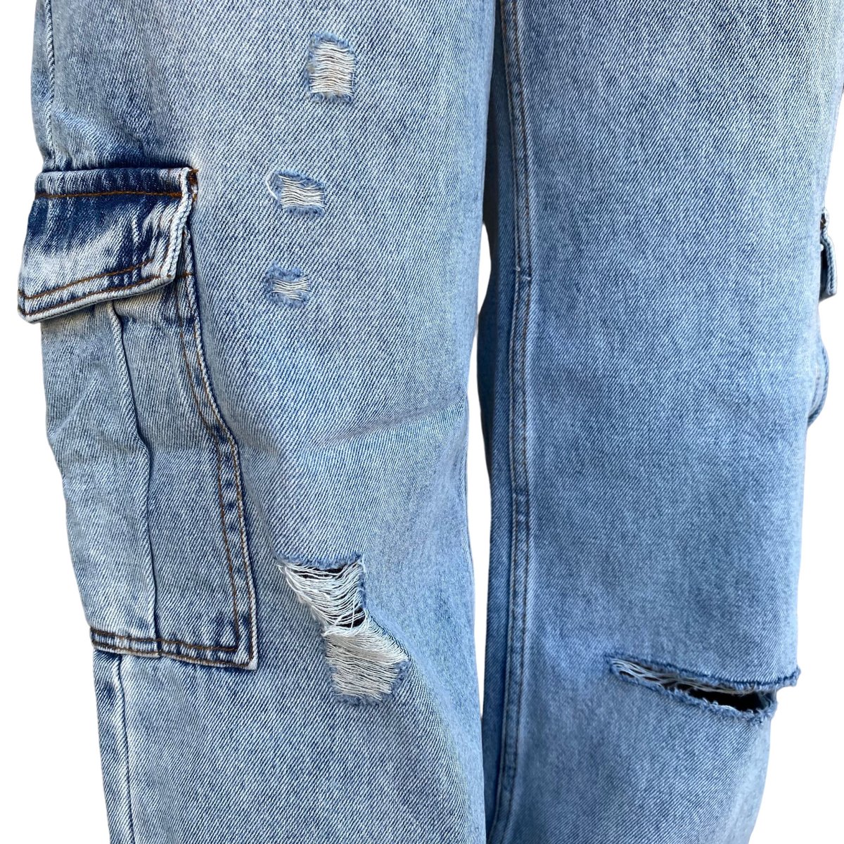 XT Studio pantalone in jeans largo con tasconi e rotture Flare blu chiaro