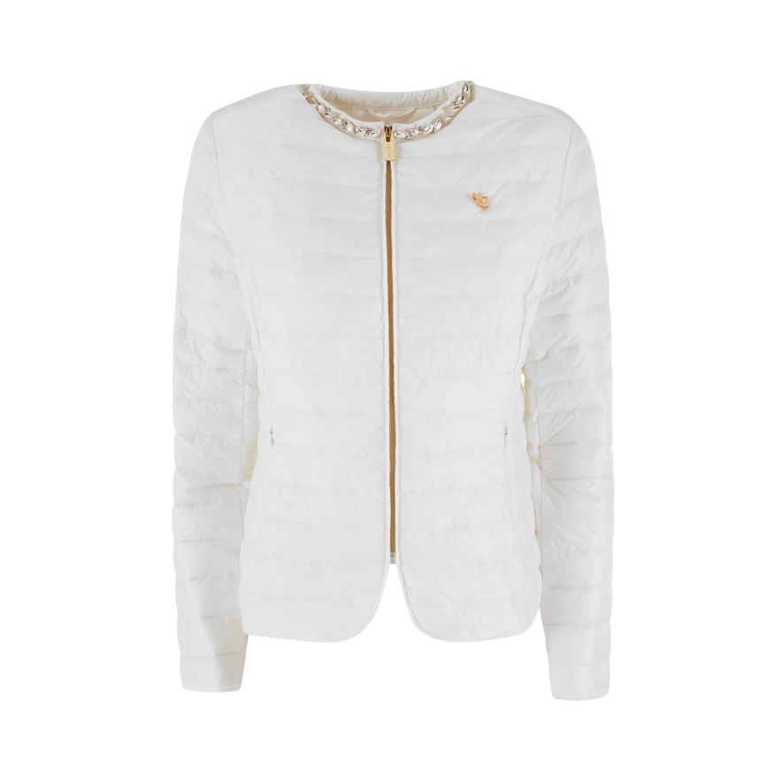 Yes Zee giubbino trapuntato da donna con ornamento di preziosi al collo 1360 G403/KS00 0101 bianco